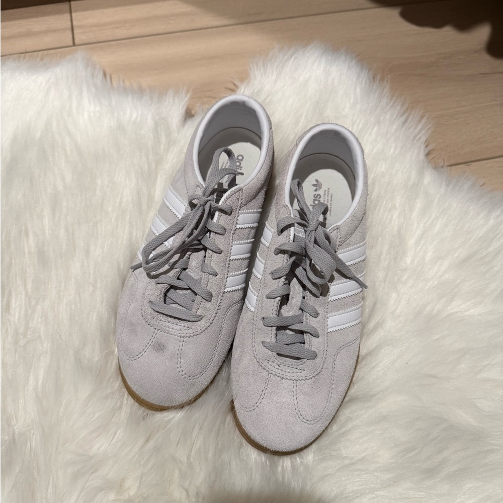 Adidas Light Gray Suede Sneakers with White Stripes